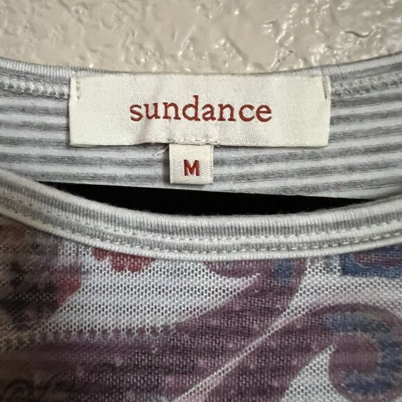 Sundance Creative Type Floral Mesh Overlay Stripe Top Sz M Stretchy Boho - Picture 4 of 5